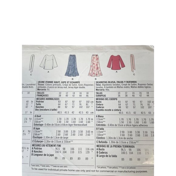 Simplicity Sewing Pattern 2132 Skirt Top Belt Sash Misses Size 10-18 - Picture 3 of 3